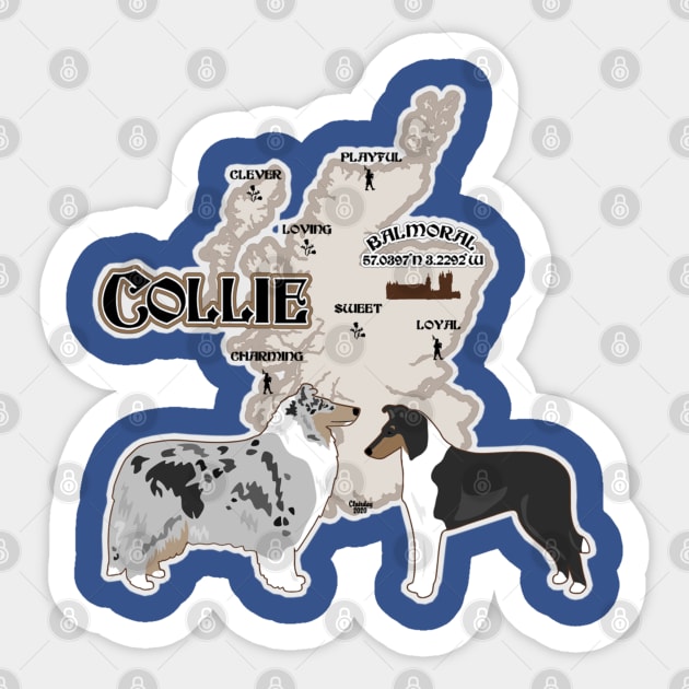 Collie Rough and Smooth Map of Scotland Sticker by PB&J Designs